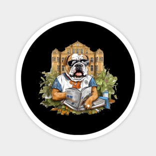 Accountant English Bulldog t-shirt design, a bulldog wearing a graduation cap and holding Magnet